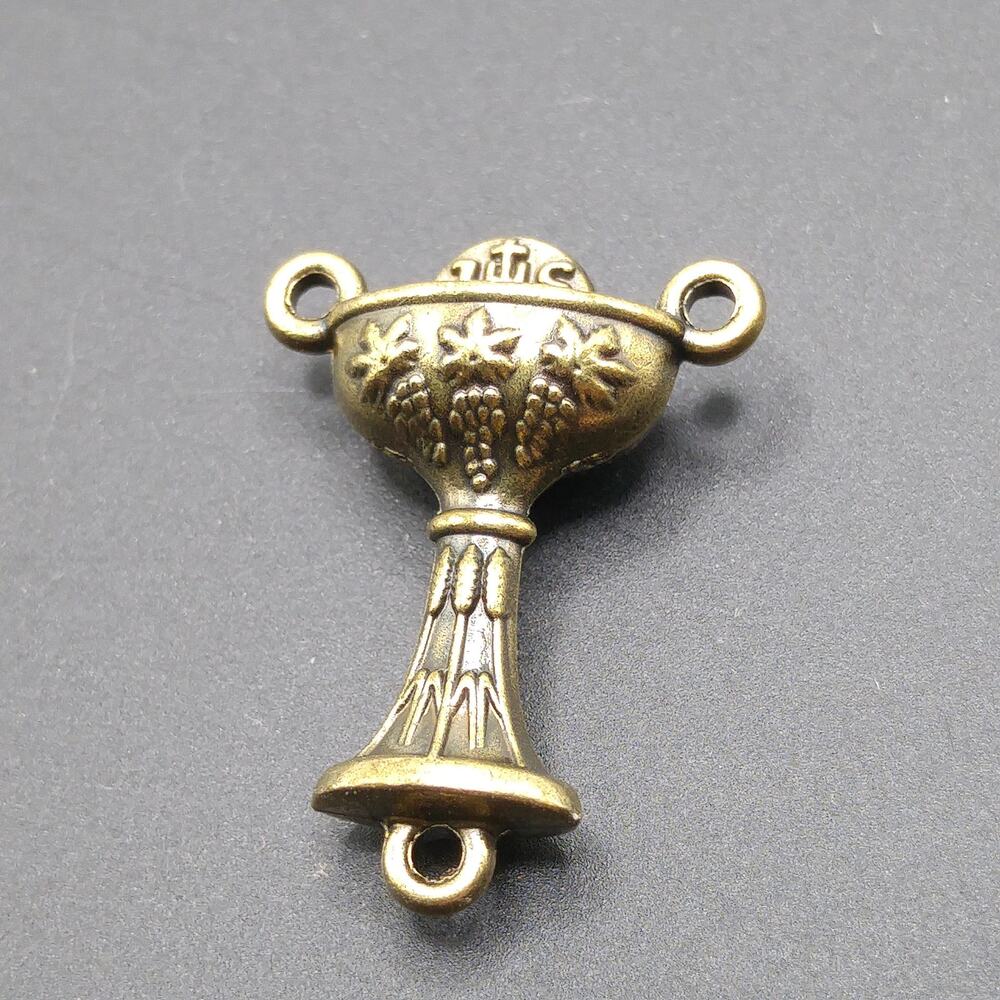 2 Bronze Communion Chalice Rosary Center Pieces, Holy Communion Chalice